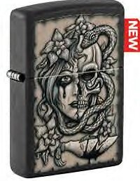 Зажигалка ZIPPO Gory Tattoo с покрытием Black Matte, латунь/сталь, черная, матовая