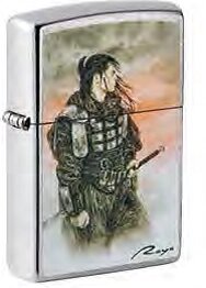 Зажигалка ZIPPO Luis Royo с покрытием Street Chrome, Воин, латунь/сталь, серебристая