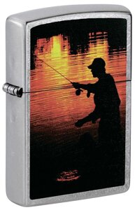 Зажигалка ZIPPO Рыбак, с покрытием Street Chrome, латунь/сталь, серебристая, матовая, 38x13x57 мм