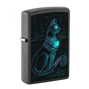 Зажигалка ZIPPO Spiritual Cat с покрытием Black Light, латунь/сталь, черная, матовая