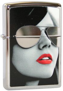 Зажигалка ZIPPO Sunglasses High Polish Chrome, латунь с ник. хром. покрыт., серебр., глянц., 36х56х12 мм