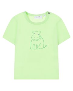 Зеленая футболка с принтом бегемот Sanetta Kidswear