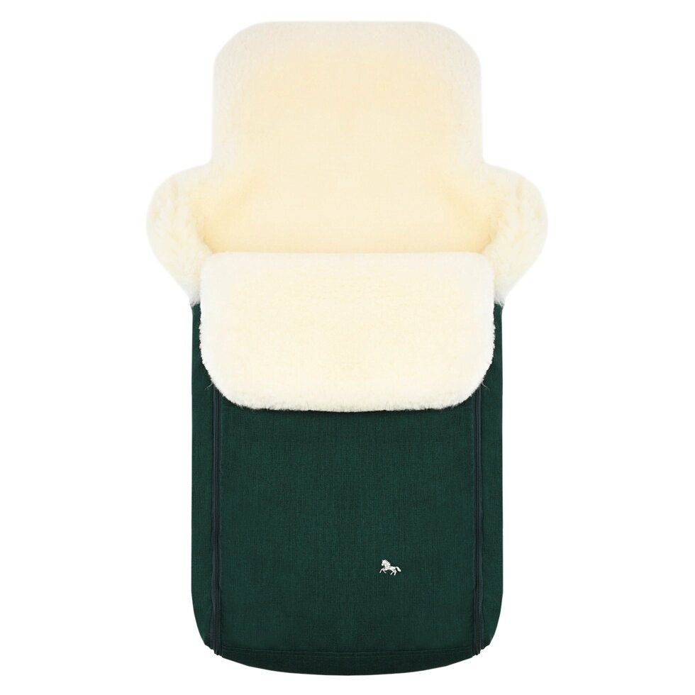 Зеленый конверт в коляску Premium Welss, натуральная овчина Hesba от компании Admi - фото 1