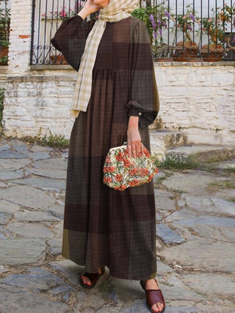 Женский кафтан макси с круглым вырезом и круглым вырезом в сетку в стиле ретро Платье от компании Admi - фото 1
