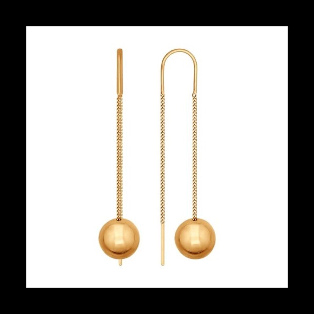 Золотые серьги-цепочки с подвеской в форме шара SOKOLOV от компании Admi - фото 1