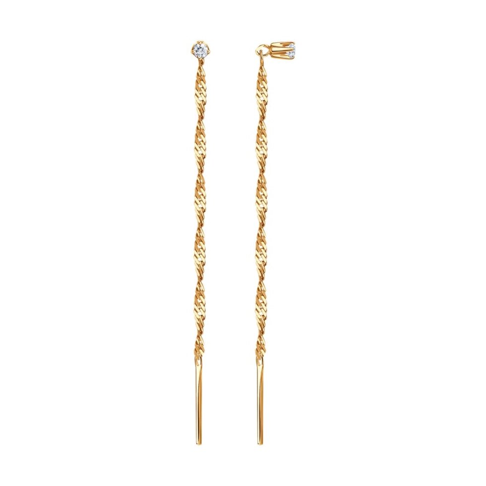 Золотые серьги-продёвки с фианитом  SOKOLOV от компании Admi - фото 1