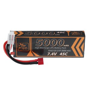 ZOP power 7,4 в 5000 мач 45C 2S lipo батарея T plug для RC авто