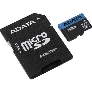 Карта памяти A-DATA 256GB microsdxc class 10 UHS-I A1 100/25 MB/s (SD адаптер) (AUSDX256GUICL10A1-RA1)