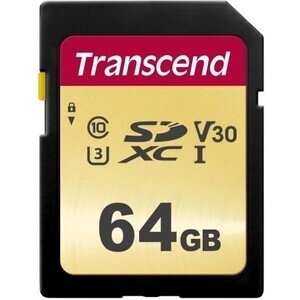 Карта памяти transcend 64GB SDXC class 10 UHS-I U3 V30 R95, W60MB/s (TS64GSDC500S)