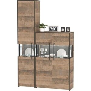 Комплект мебели Моби Трувор 13.205 шкаф-пенал с витриной + 13.306 комод с витриной дуб гранж песочный/интра