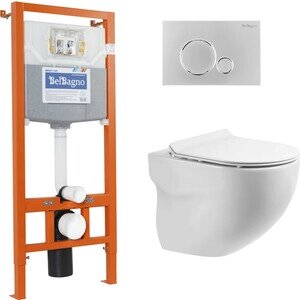 Комплект унитаза BelBagno Onda с инсталляцией и сиденьем микролифт (BB066CHR, BB2111SC, BB001-120, BB015-SR-CHROME)