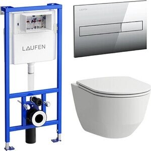 Комплект унитаза Laufen безободковый, с инсталляцией, кнопка хром, сиденье-микролифт (8.6996.6.000.000. R)