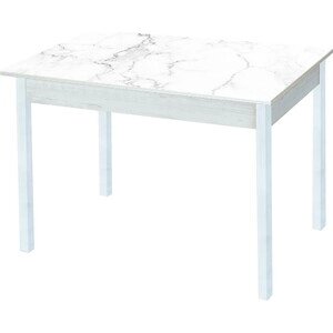 Стол обеденный Катрин Альфа с фотопечатью, бетон белый, белый мрамор, опора квадро белый муар