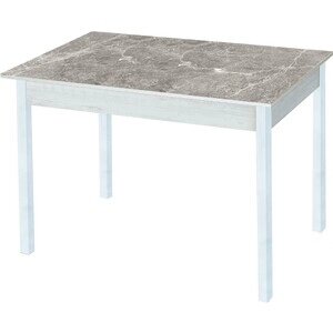 Стол обеденный Катрин Альфа с фотопечатью, бетон белый, серый мрамор, опора квадро белый муар