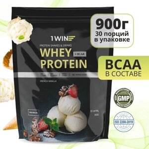 1WIN Протеин Whey Protein, Сывороточный белковый коктейль для похудения, без сахара, Французская ваниль, 900 г.