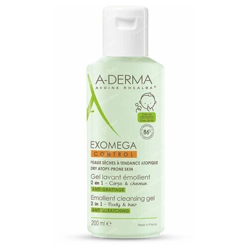 A-Derma/А-Дерма, Exomega Control Смягчающий очищающий гель для тела и волос 2 в 1 / Средство для душа для детей и взрослых (Экзомега), 200 мл