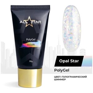 Акригель (полигель) для наращивания, моделирования, укрепления и ремонта ногтей ALL STAR Professional PolyGel COLOR Opal Star голографический 30 гр