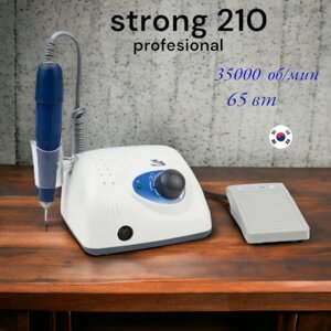 Аппарат для маникюра и педикюра Strong 210/105L, Strong с педалью и сумкой, 35000 оборотов в минуту, белый/синий