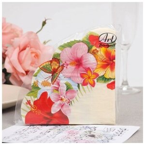 АртБукет Салфетки бумажные "Art Bouquet" Тропические цветы, 3 слоя, 12 листов, d 32