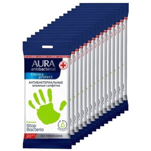 Aura Салфетки влажные, антибактериальные 15 упаковок по 20 салфеток