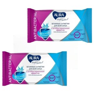 AURA TROPIC COCKTAIL Влажные салфетки антибактериальные 60шт, 2 упаковки
