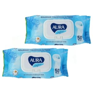 AURA ULTRA COMFORT Влажная туалетная бумага 50шт, 2 упаковки