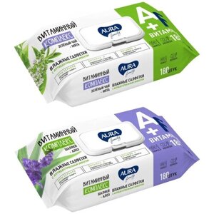AURA Влажные салфетки Aura family с антибактериальным эффектом big-pack 180 шт.