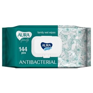 Aura Влажные салфетки Family антибактериальные, 144 шт.