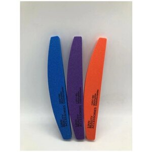 Баф для ногтей полумесяц полировочный 100/180 грит 3 шт. Пилка для ногтей/ Микс оранжевый, фиолетовый, голубой.