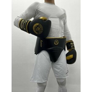 Бандаж для бокса из натуральной кожи, боксерский пояс защитный, REVANSH BLACK GOLD, размер L/XL