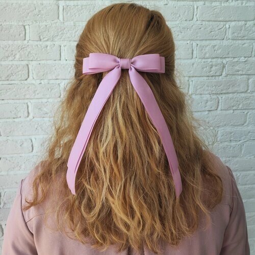 Бант заколка для волос на 1 Сентября репсовый ручной работы, пыльно - розовый 1 шт.