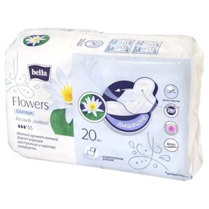 Bella прокладки Flowers Comfort белый лотос, 3 капли, 20 шт., бесцветный