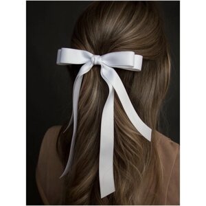 Белый атласный бант для волос на заколке-автомат для девочек и женщин. Украшения и аксессуары для волос.