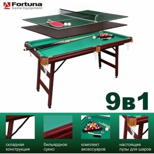 Бильярдный стол Фортуна / Fortuna 5 футов пул 9в1 с комплектом аксессуаров 152х76х79см, 1 шт.