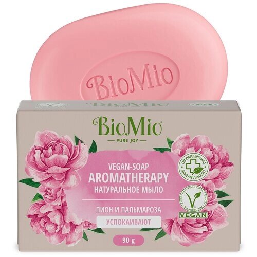 BioMio Мыло кусковое натуральное Aromatherapy Пион и пальмароза, 90 г