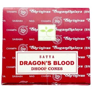 Благовония ароматические конусы Сатия Satya Сатья Dragons Blood Кровь Дракона с подставкой 12 шт