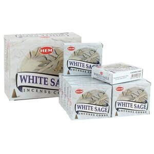 Благовония HEM конусы Белый Шалфей White Sage блок 12 упаковок Перо Павлина
