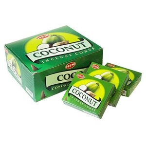 Благовония HEM конусы Кокос Coconut упаковка 12 шт Перо Павлина