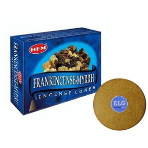 Благовония HEM конусы Ладан - Мирра (Frankincense - Myrrh) упаковка 10 конусов + подставка ELG
