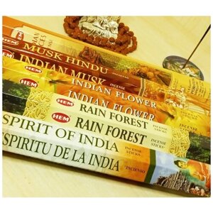 Благовония набор «Дух Индии» аромапалочки 5 упаковок HEM (ХЕМ) + подставка, Индия (Специи, Душа, Цветы, Муск, Тропический Лес)