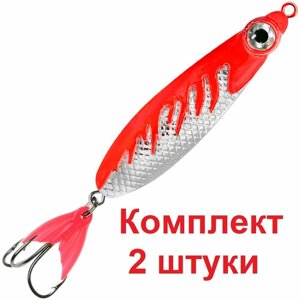 Блесна для рыбалки AQUA нерка FIRE 8,0g цвет 03 (серебро, красный металлик), 2 штуки в комплекте