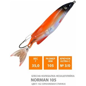 Блесна колебалка незацепляйка для рыбалки AQUA Norman 105mm 35g цвет 102