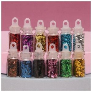Блёстки для декора «Сияние», крупные, набор 12 бутылочек, разноцветные
