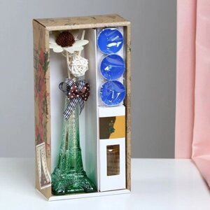 Богатство Аромата Набор подарочный "Париж"ваза, свечи, аромамасло сандал, декор, "Богатство Аромата"