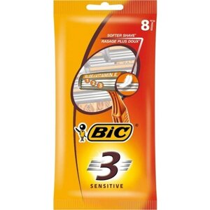 Бритва одноразовая мужская BIC 3 Sensitive 3 лезвия с увлажняющей полоской, 8шт - 2 шт.