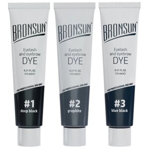 Bronsun Набор красок для бровей и ресниц 3 цвета, 1 deep black / 2 graphite / 3 blue black, 15 мл