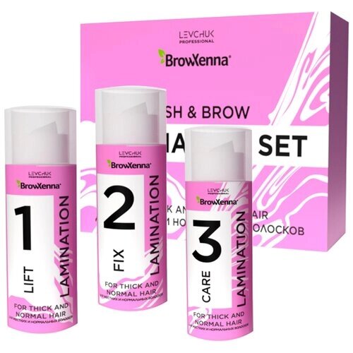 BrowXenna Набор для ламинирования бровей и ресниц для жестких и нормальных волосков, 15 мл, розовый