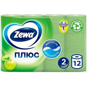 Бумага туалетная 2-слоя втулка 12 рулонов в упаковке зеленая Zewa Plus