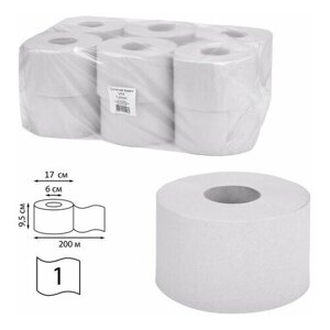 Бумага туалетная 200 м, VITA эконом (T2), 1-слойная, серая, комплект 12 рулонов, T-200N1
