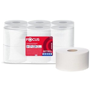 Бумага туалетная д/дисп Focus Jumbo Premium 3сл белцел120м 12рул/ уп 5077831, 1 уп.